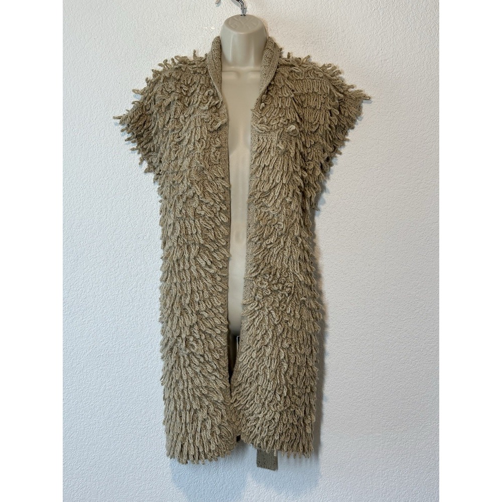New Good & Hart Shaggy Duster Vest Cardigan XS/S Brown Beige Bohemian Festival